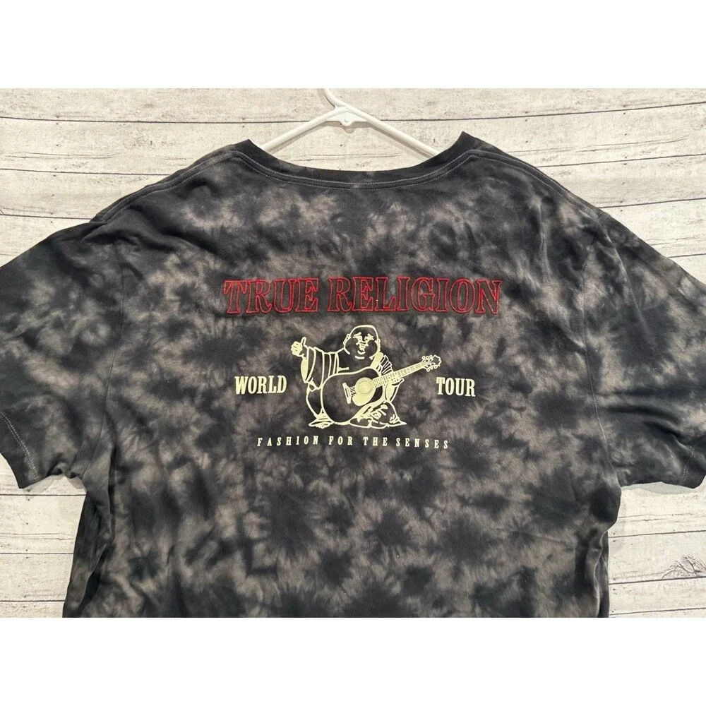 True Religion Mens Tie Dye T Shirt Size XXXL 3XL Black World Tour Graphic Tee